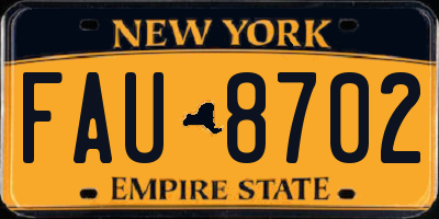 NY license plate FAU8702