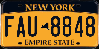 NY license plate FAU8848