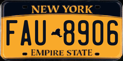 NY license plate FAU8906