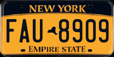 NY license plate FAU8909