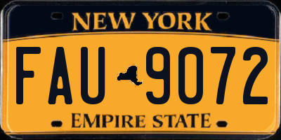 NY license plate FAU9072