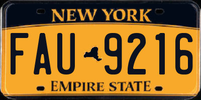 NY license plate FAU9216