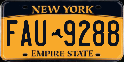 NY license plate FAU9288