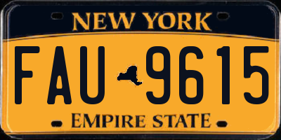 NY license plate FAU9615