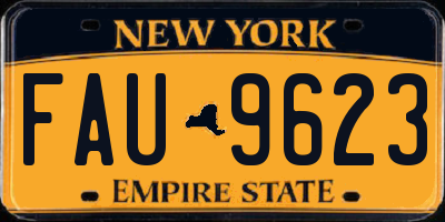 NY license plate FAU9623