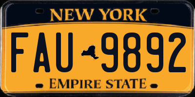 NY license plate FAU9892
