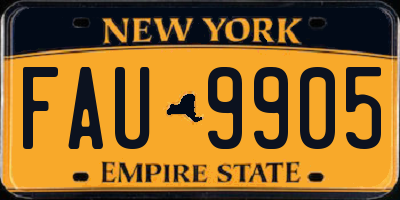 NY license plate FAU9905