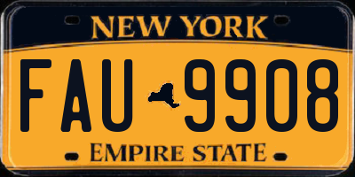 NY license plate FAU9908