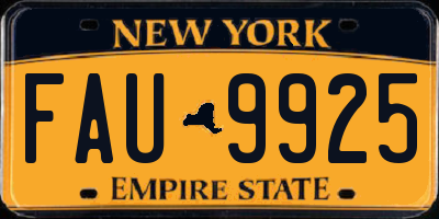 NY license plate FAU9925