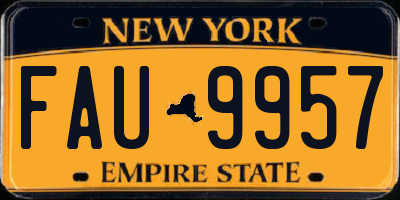 NY license plate FAU9957