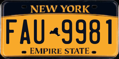 NY license plate FAU9981