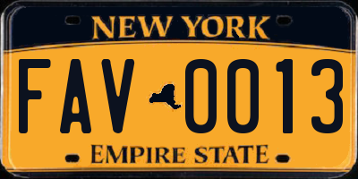 NY license plate FAV0013