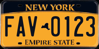 NY license plate FAV0123