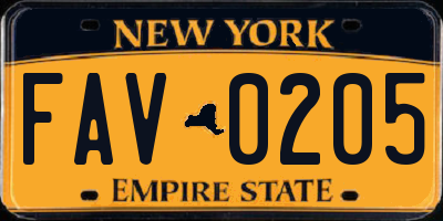 NY license plate FAV0205