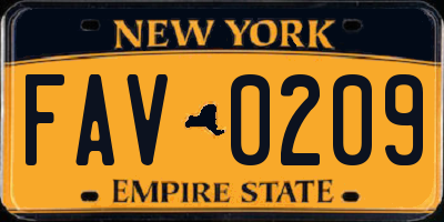 NY license plate FAV0209