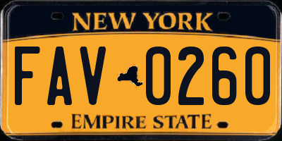 NY license plate FAV0260