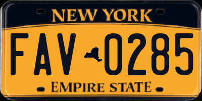 NY license plate FAV0285