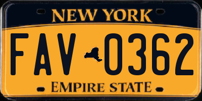 NY license plate FAV0362