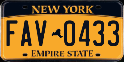 NY license plate FAV0433