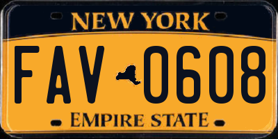 NY license plate FAV0608