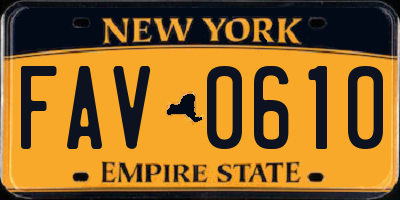 NY license plate FAV0610