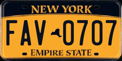 NY license plate FAV0707