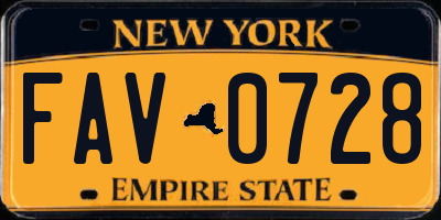 NY license plate FAV0728