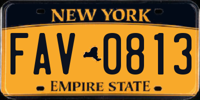 NY license plate FAV0813