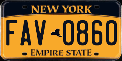 NY license plate FAV0860