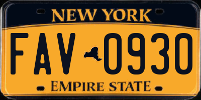 NY license plate FAV0930