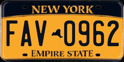 NY license plate FAV0962