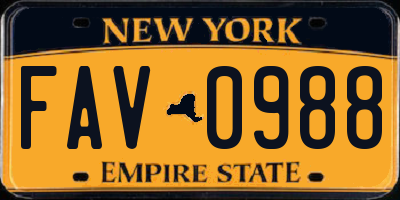 NY license plate FAV0988