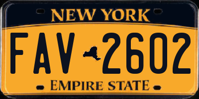 NY license plate FAV2602
