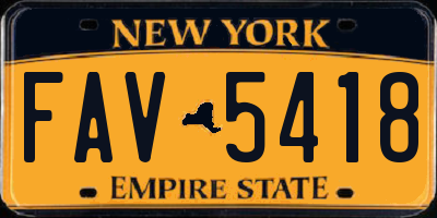 NY license plate FAV5418