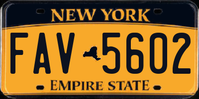 NY license plate FAV5602