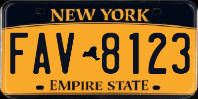 NY license plate FAV8123