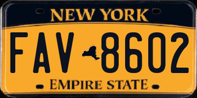 NY license plate FAV8602