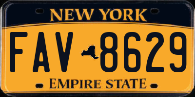 NY license plate FAV8629