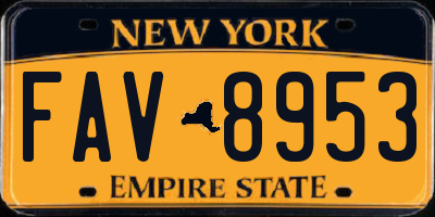 NY license plate FAV8953