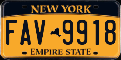 NY license plate FAV9918