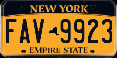 NY license plate FAV9923