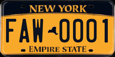 NY license plate FAW0001