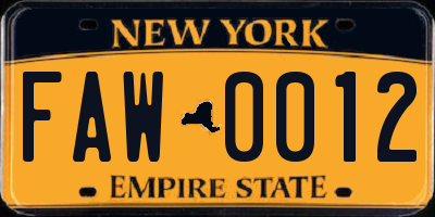 NY license plate FAW0012
