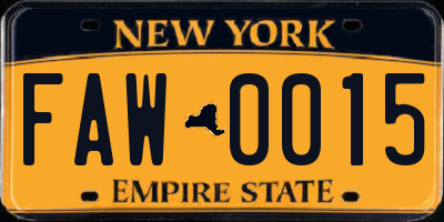NY license plate FAW0015