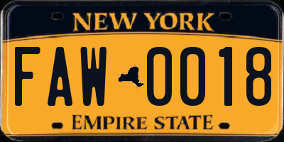 NY license plate FAW0018