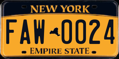 NY license plate FAW0024
