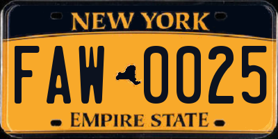 NY license plate FAW0025