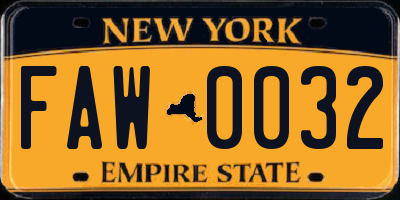 NY license plate FAW0032
