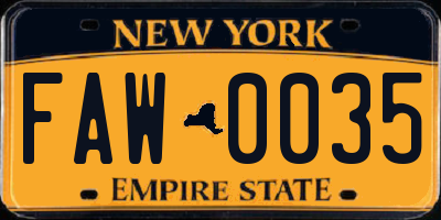 NY license plate FAW0035