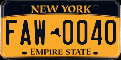 NY license plate FAW0040